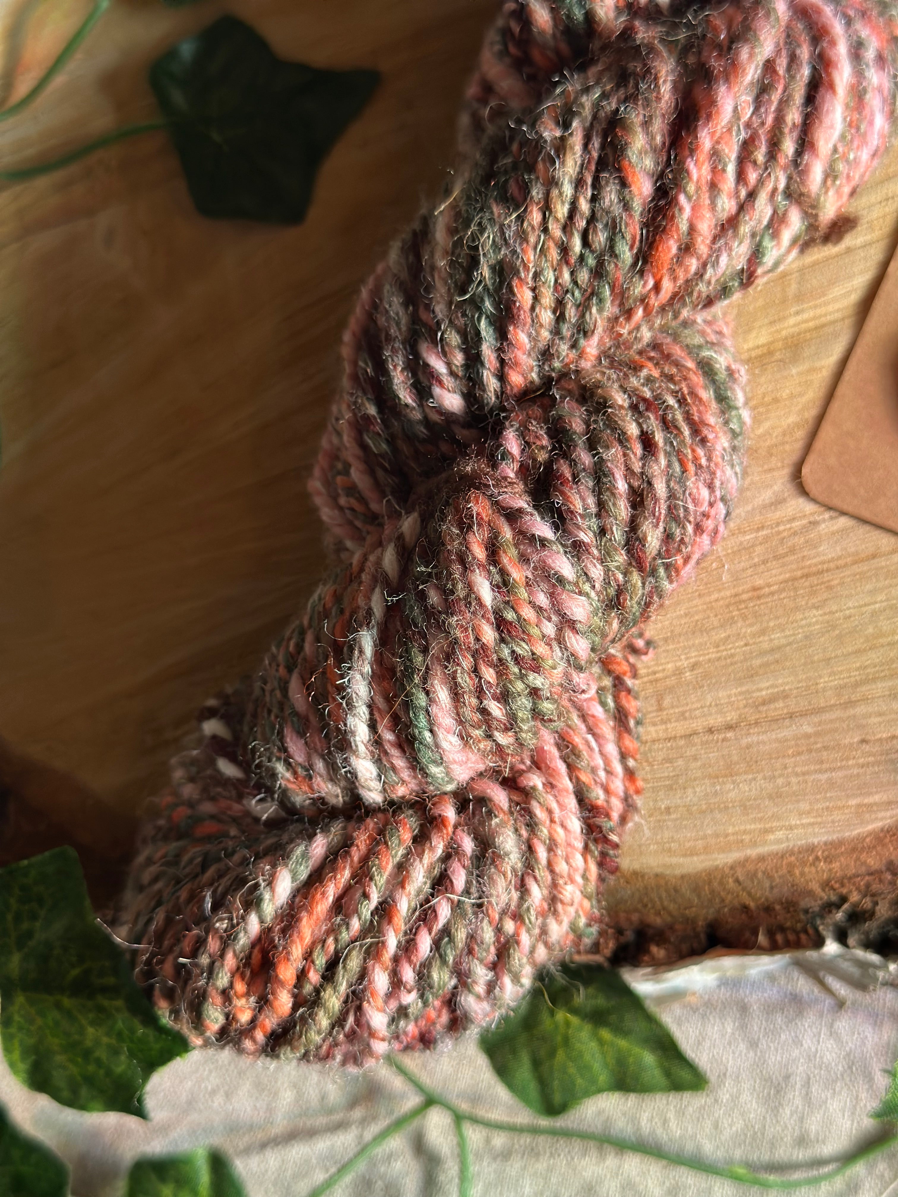 Sunset Sherbet 1 - worsted Shetland cannabis inspired yarn pink and green