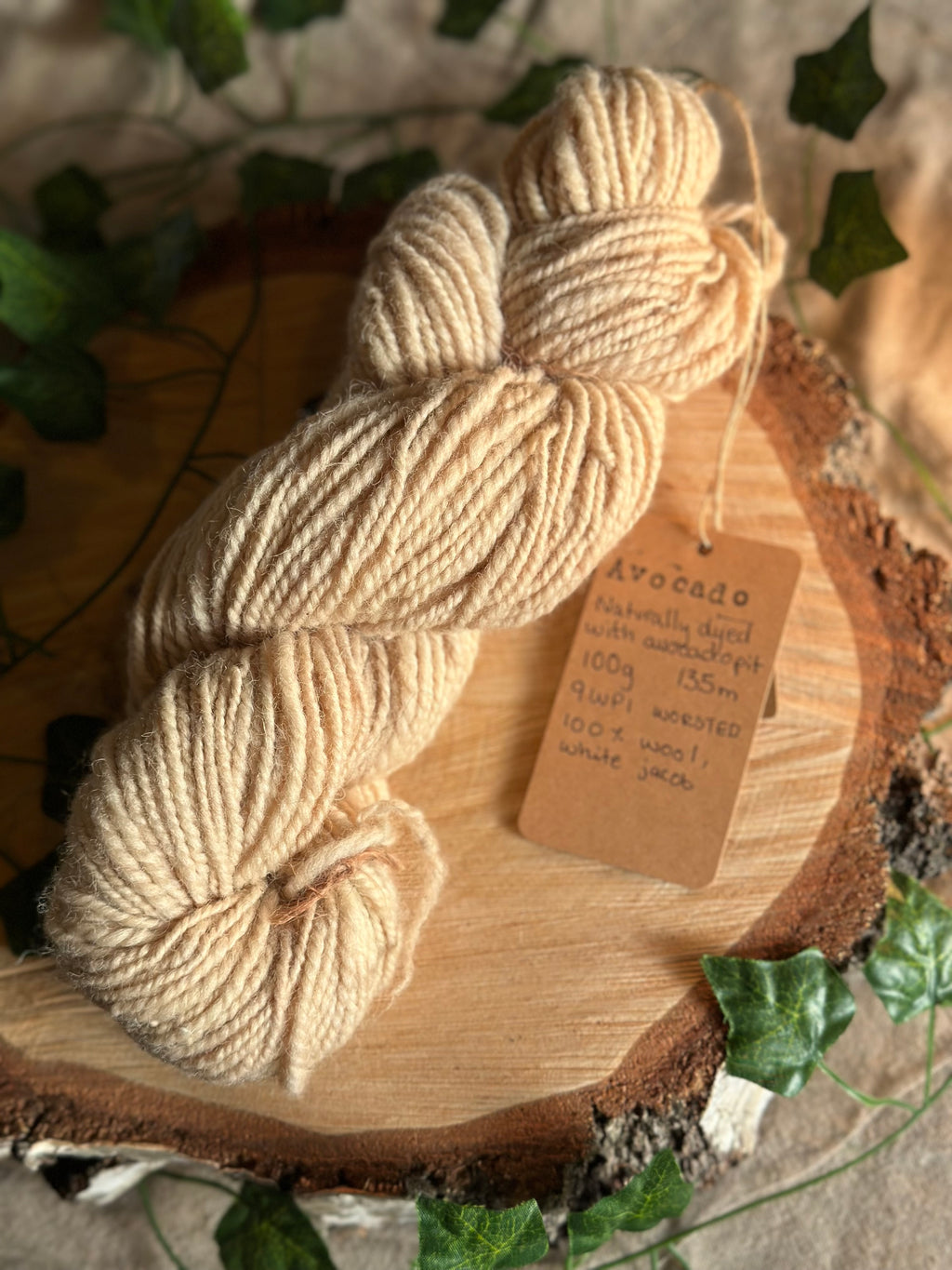 Avocado pit yarn - hand dyed hand spun worsted yarn 100g 135m