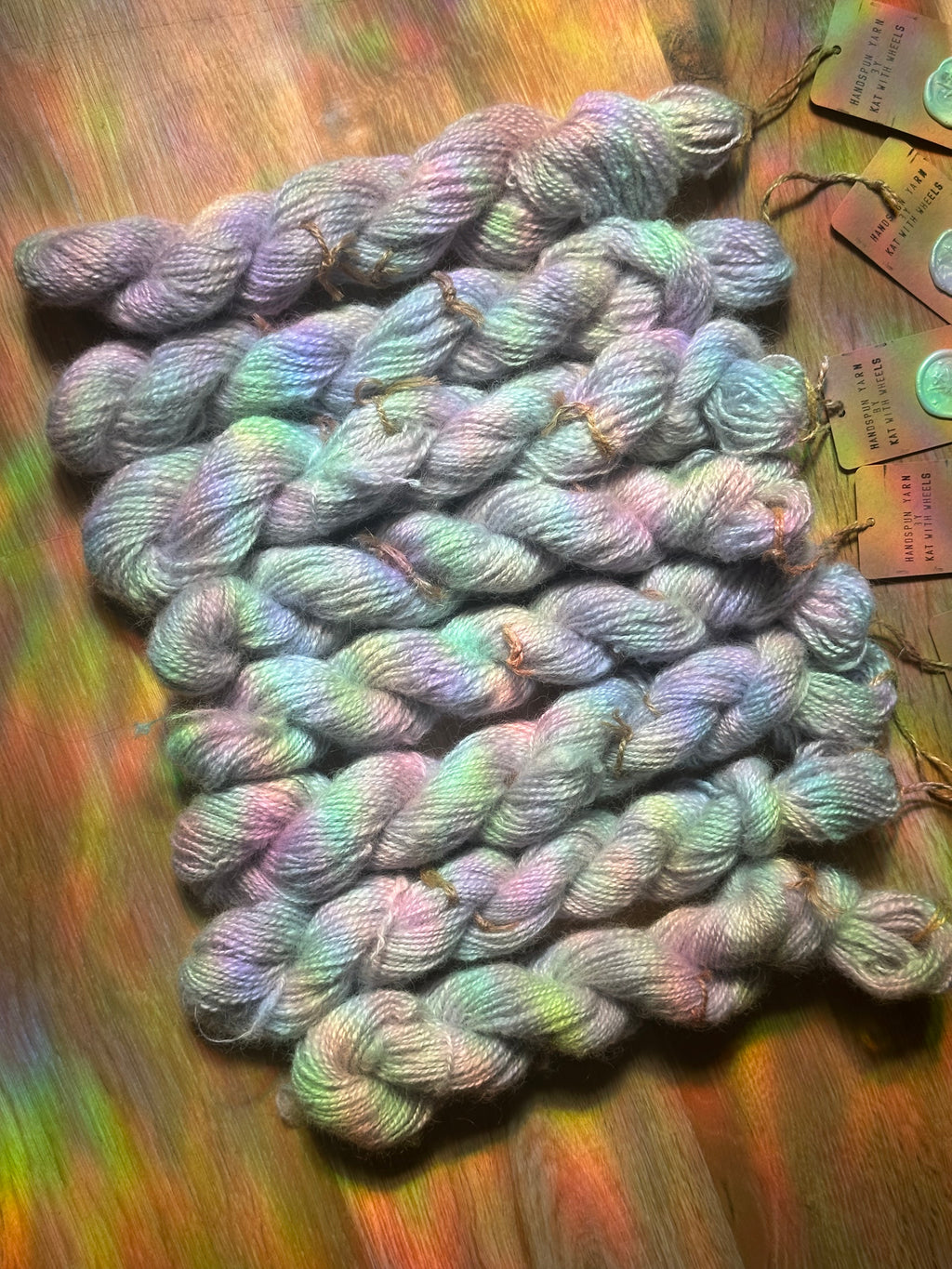 ‘Sweater quantity’ / full batch 473g handspun silver / lilac yarn in colourway: Parma violets