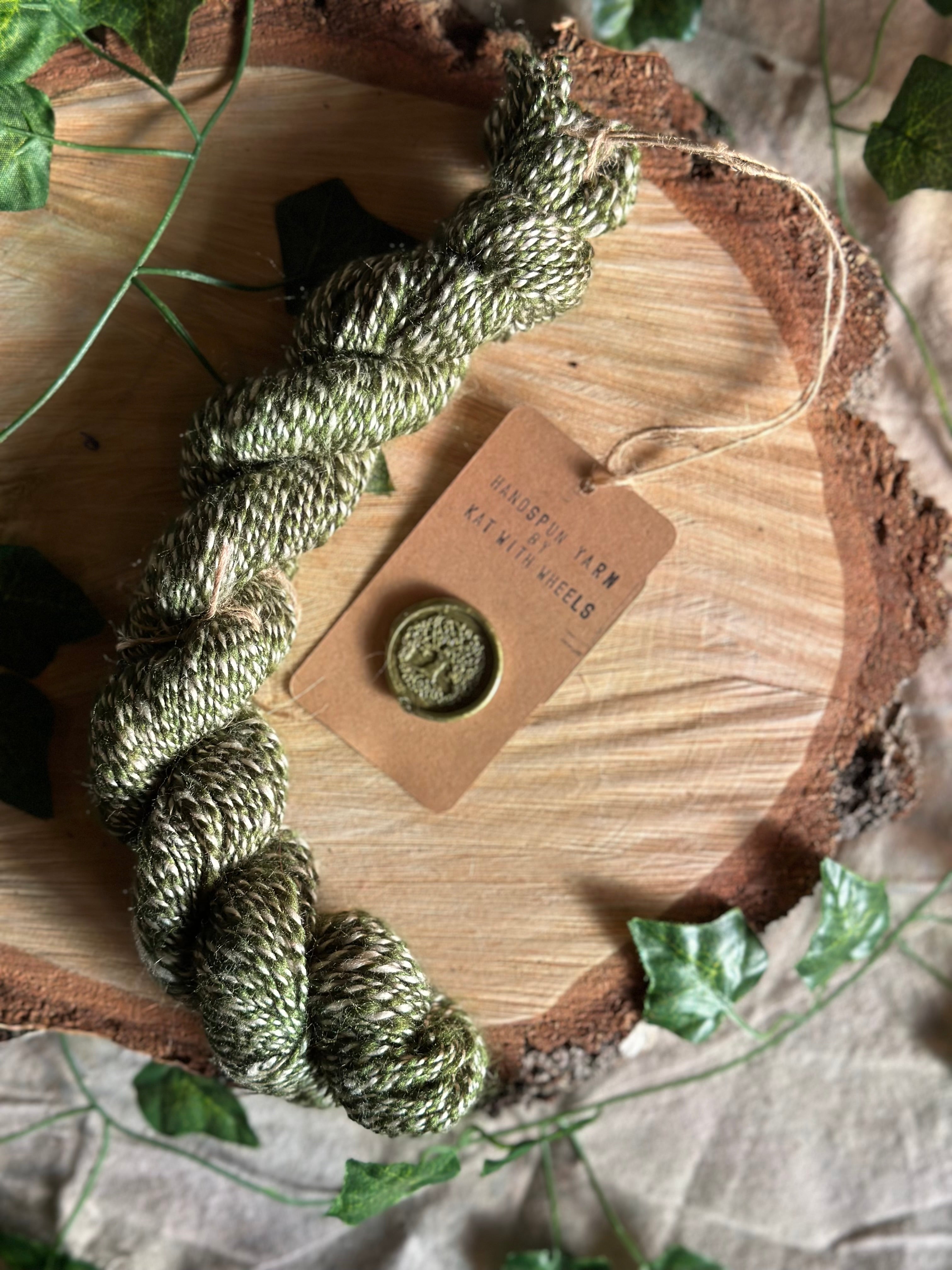Mint and tussah silk - Hand-spun  sport yarn 32g 97m