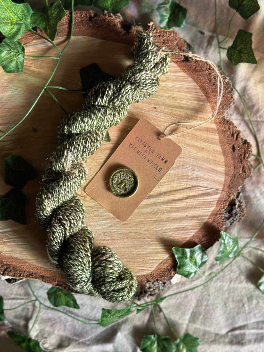 Mint and tussah silk - Hand-spun  sport yarn 32g 97m