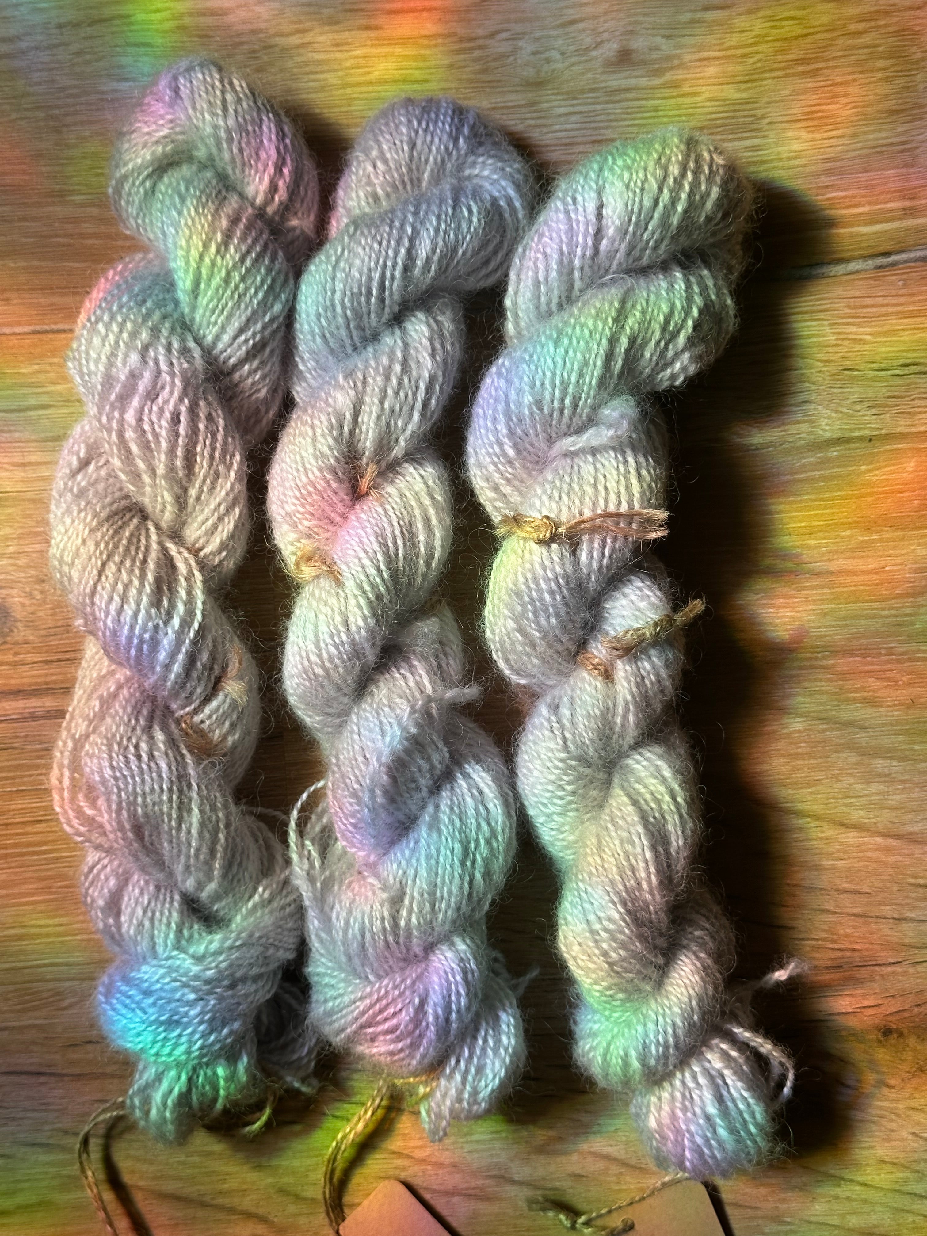 Parma violets light - full batch 211g handspun silver / lilac yarn