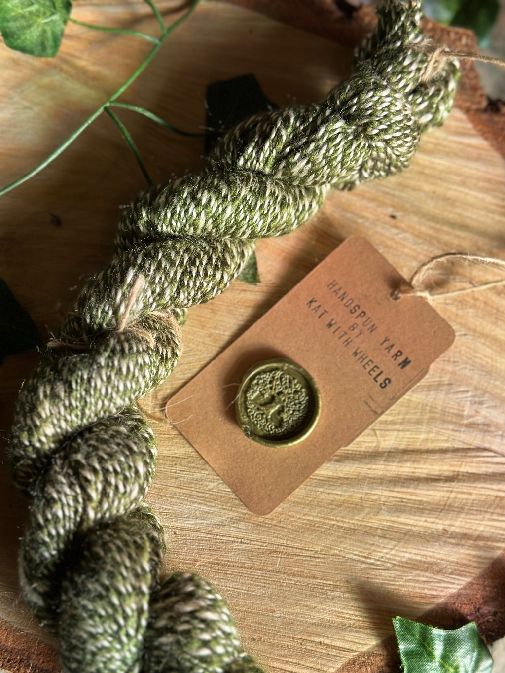 Mint and tussah silk - Hand-spun  sport yarn 32g 97m