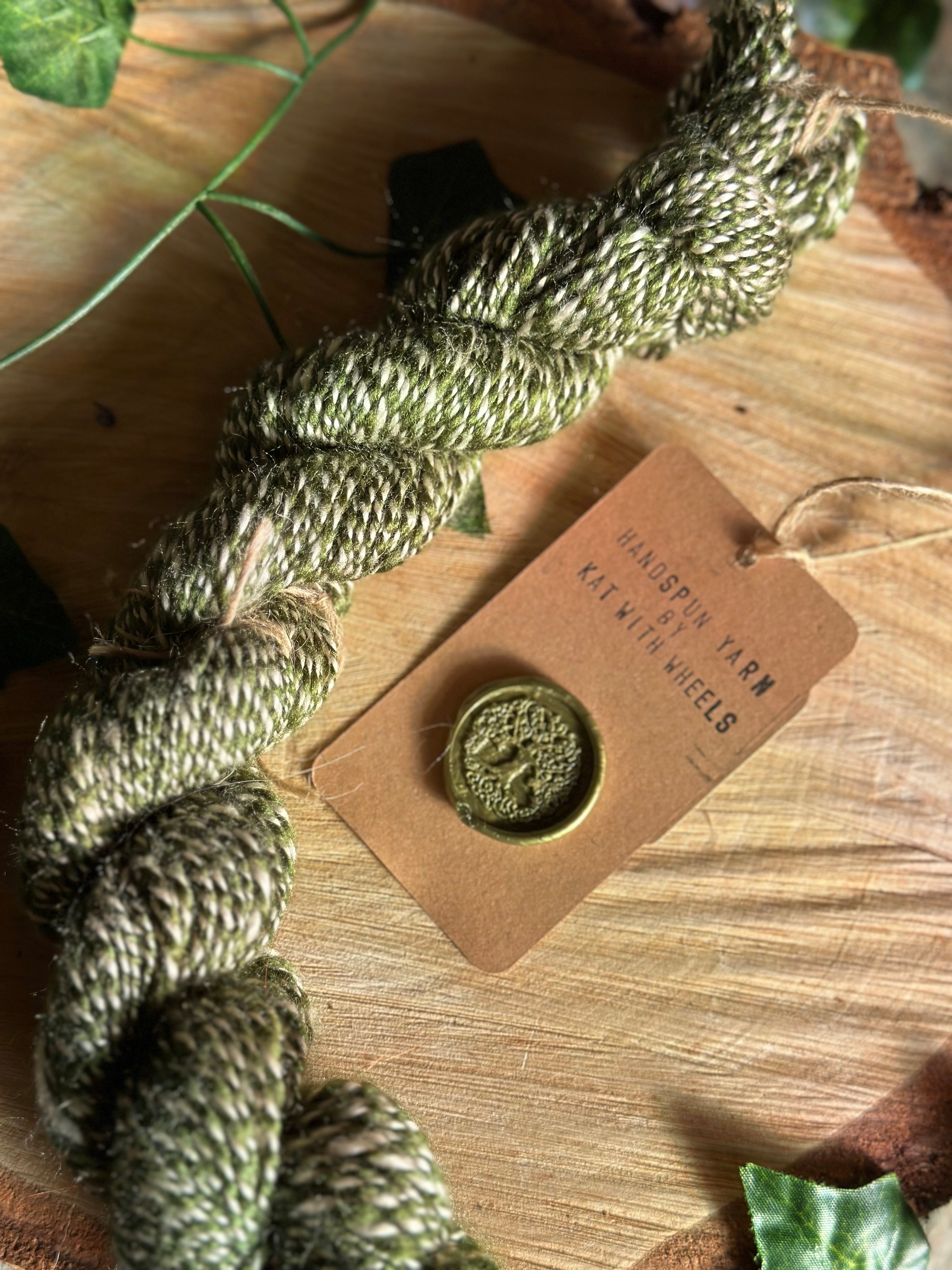 Mint and tussah silk - Hand-spun  sport yarn 32g 97m