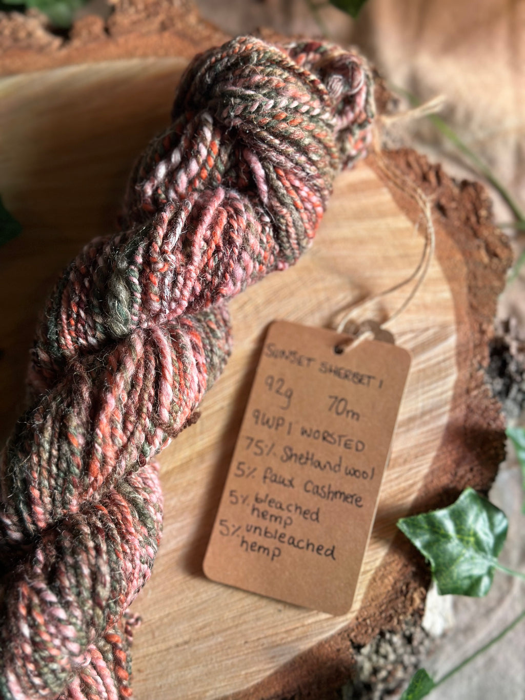 Sunset Sherbet 1 - worsted Shetland cannabis inspired yarn pink and green