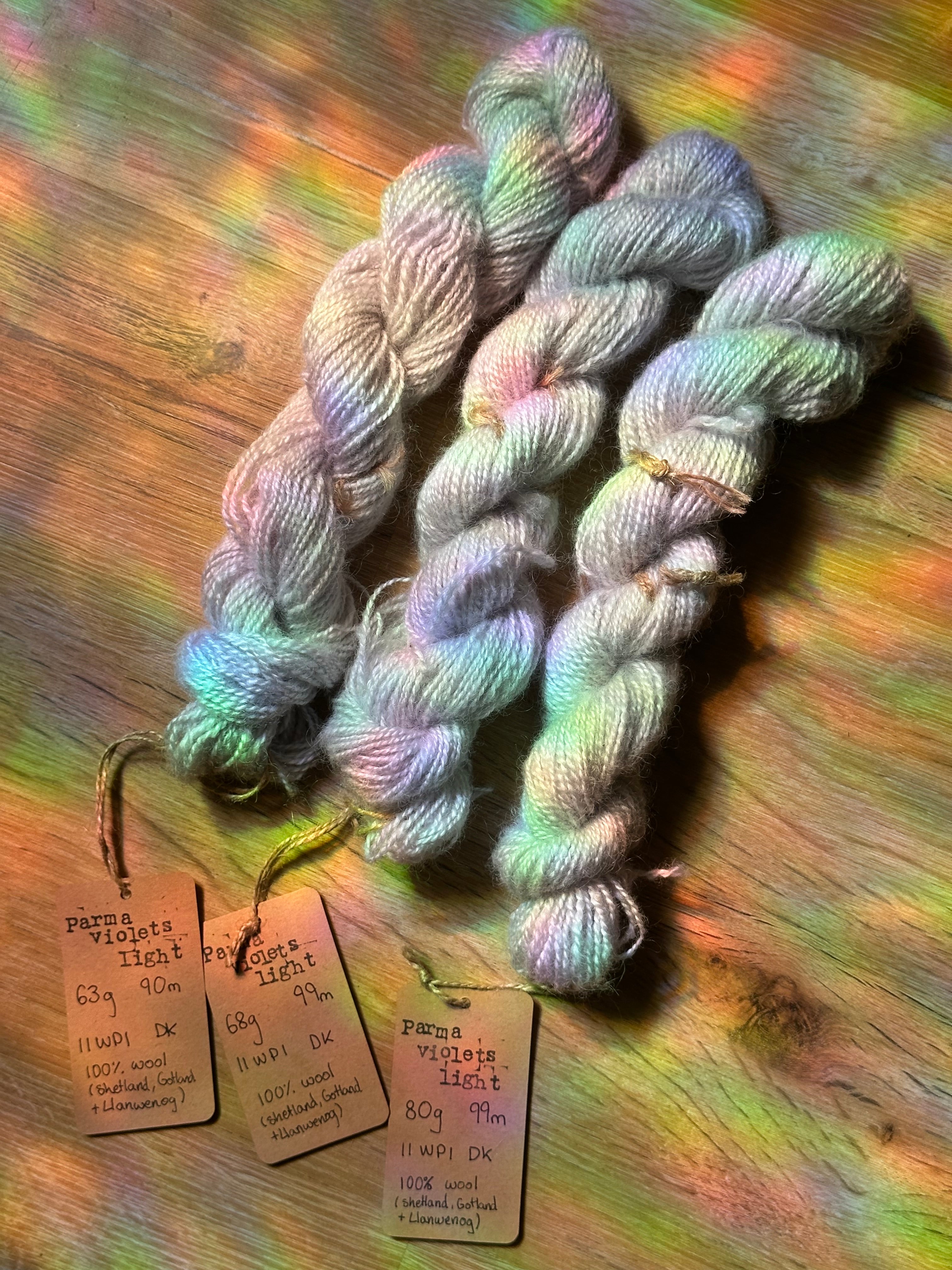 Parma violets light - full batch 211g handspun silver / lilac yarn