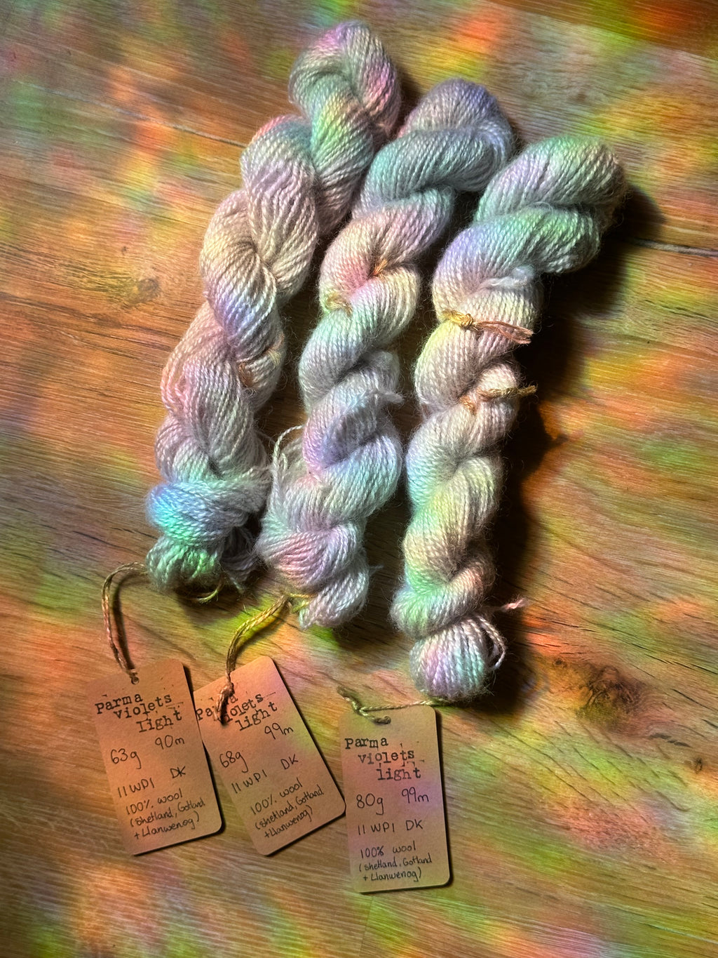 Parma violets light - full batch 211g handspun silver / lilac yarn