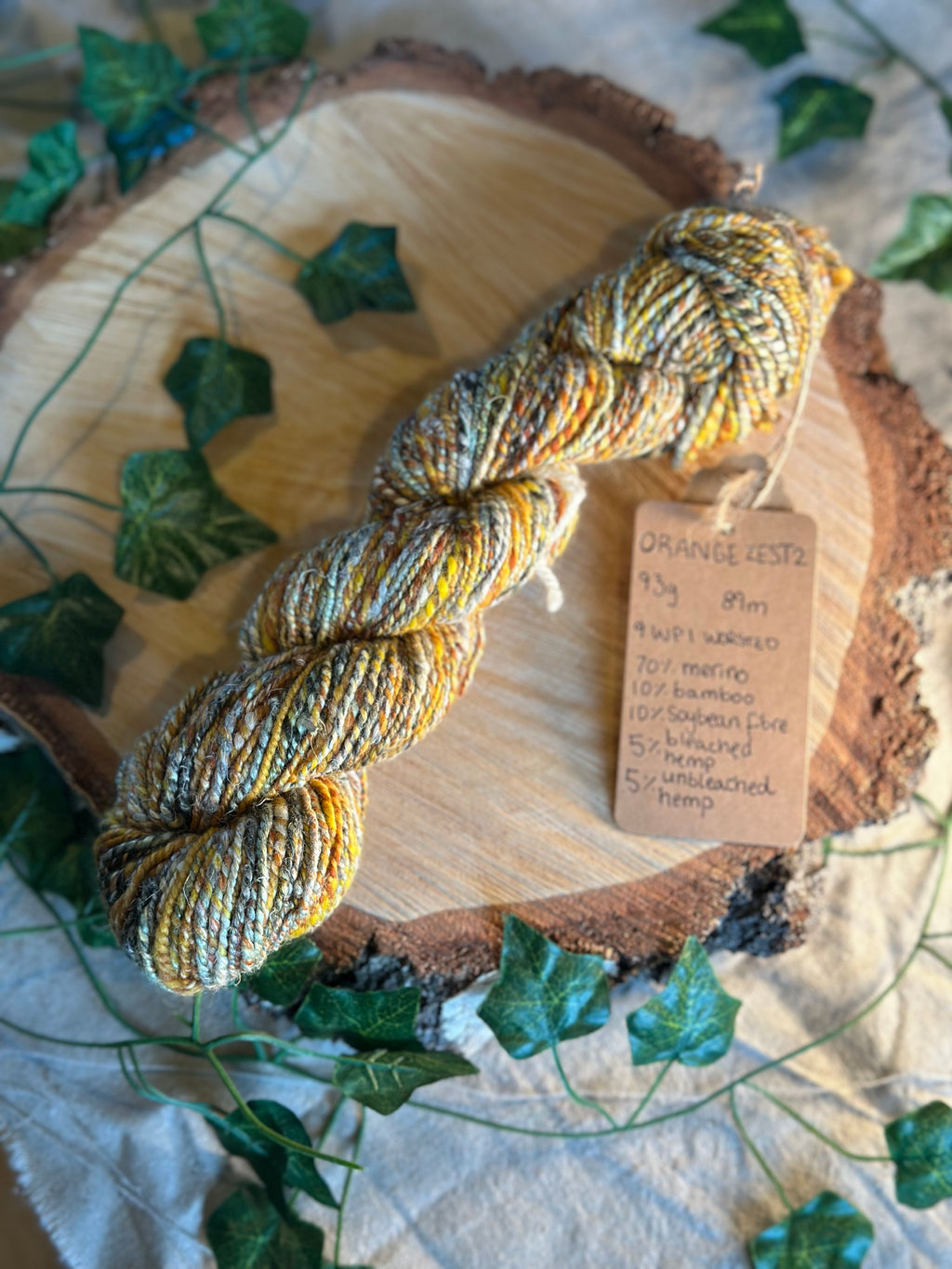 Orange zest 2 - hand blended merino wool and hemp dk yarn