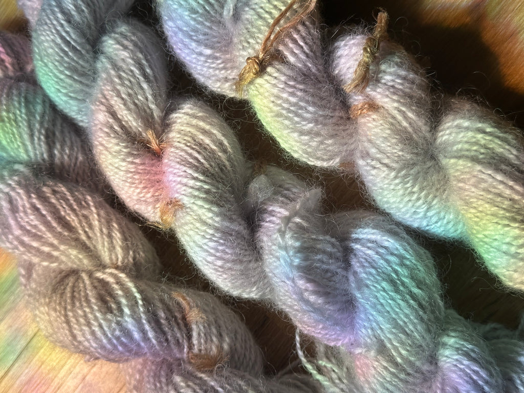 Parma violets light - full batch 211g handspun silver / lilac yarn