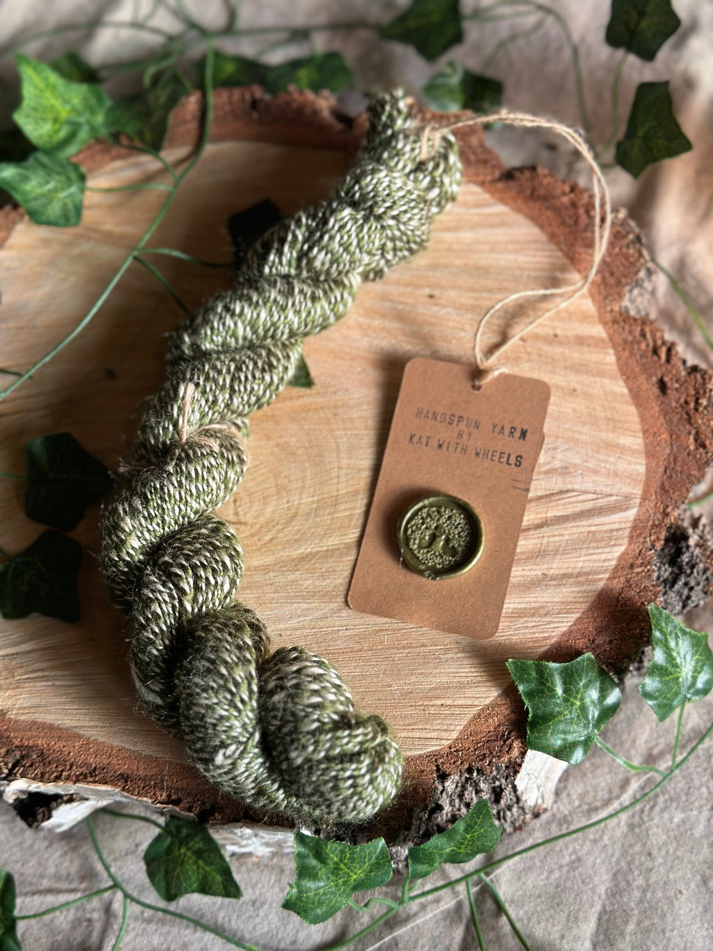 Mint and tussah silk - Hand-spun  sport yarn 32g 97m