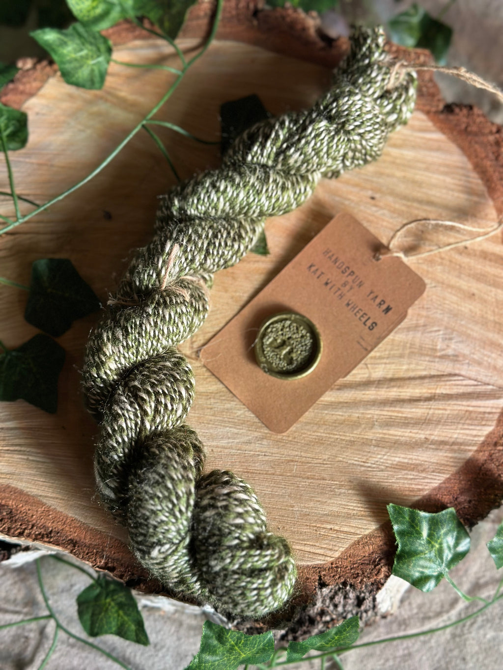 Mint and tussah silk - Hand-spun  sport yarn 32g 97m
