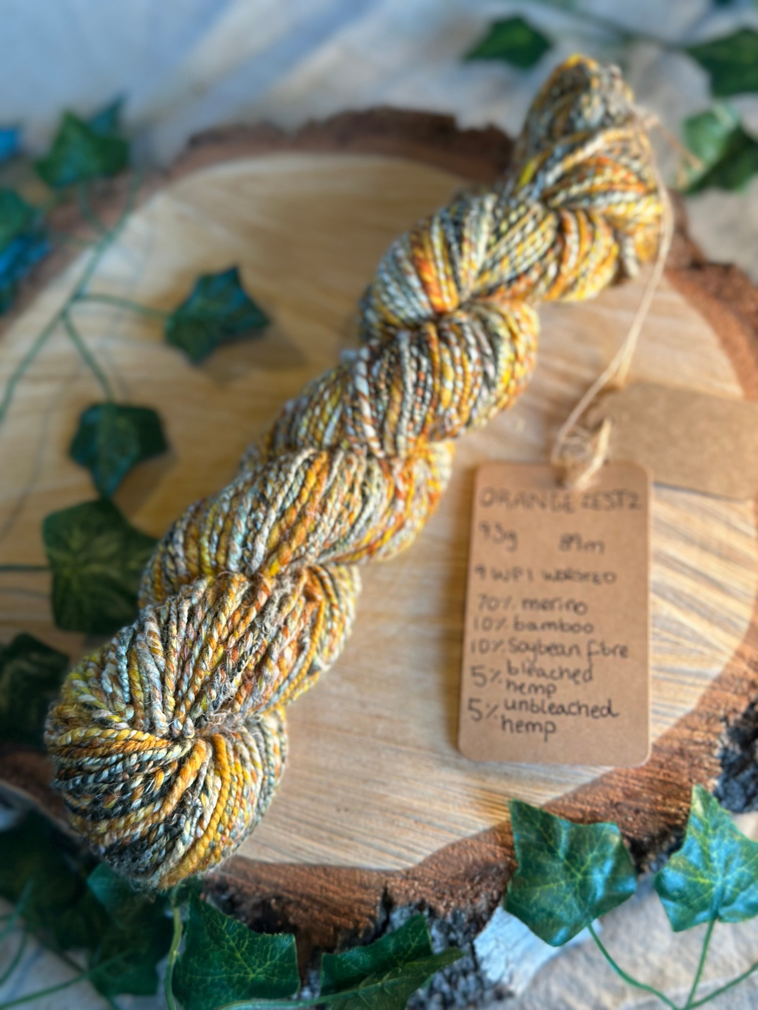 Orange zest 2 - hand blended merino wool and hemp dk yarn