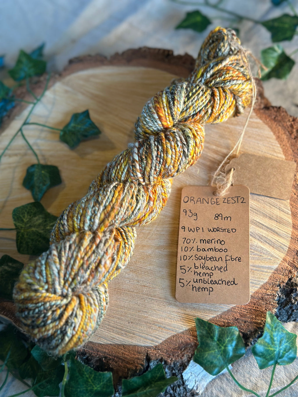 Orange zest 2 - hand blended merino wool and hemp dk yarn