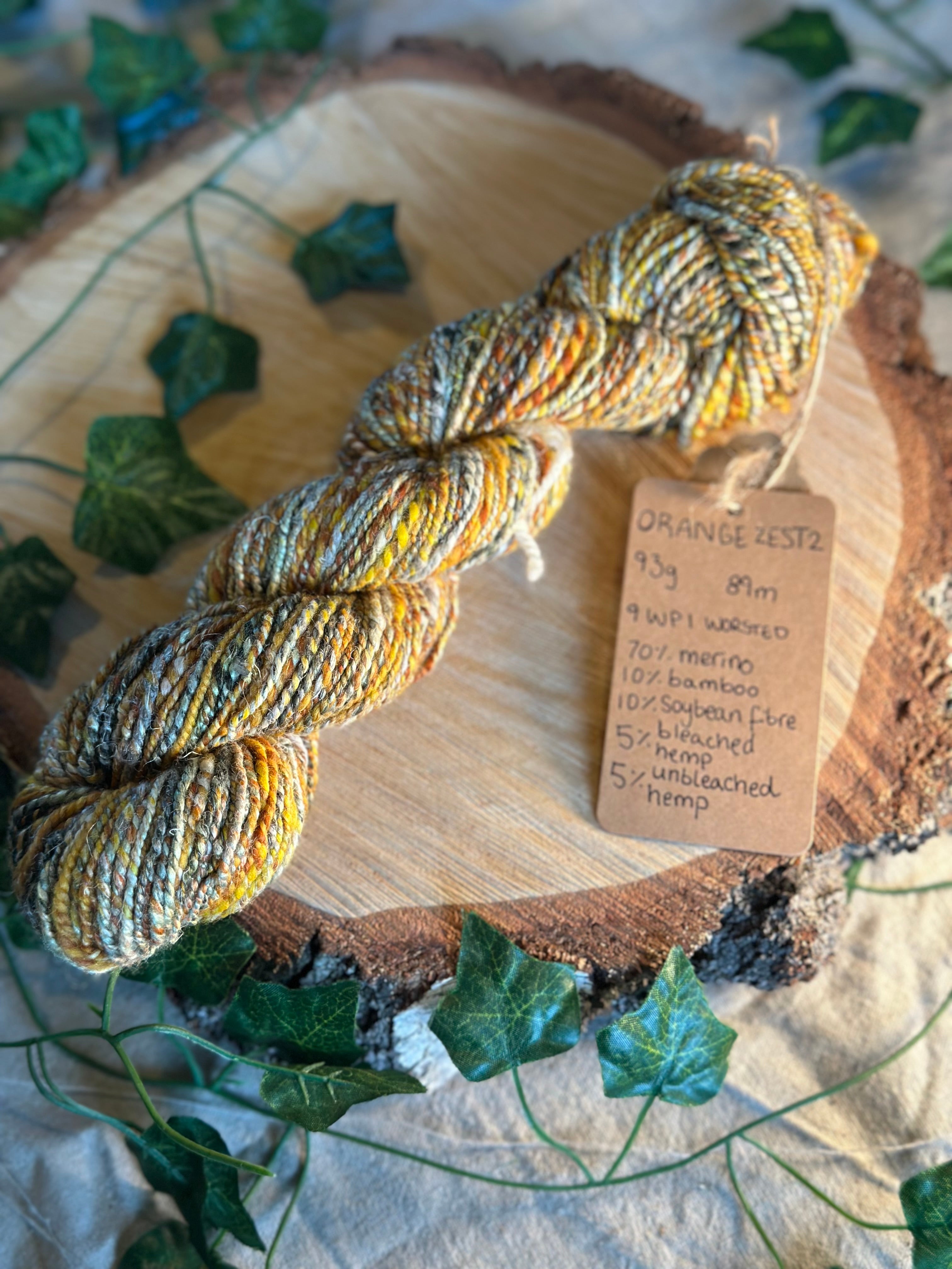 Orange zest 2 - hand blended merino wool and hemp dk yarn