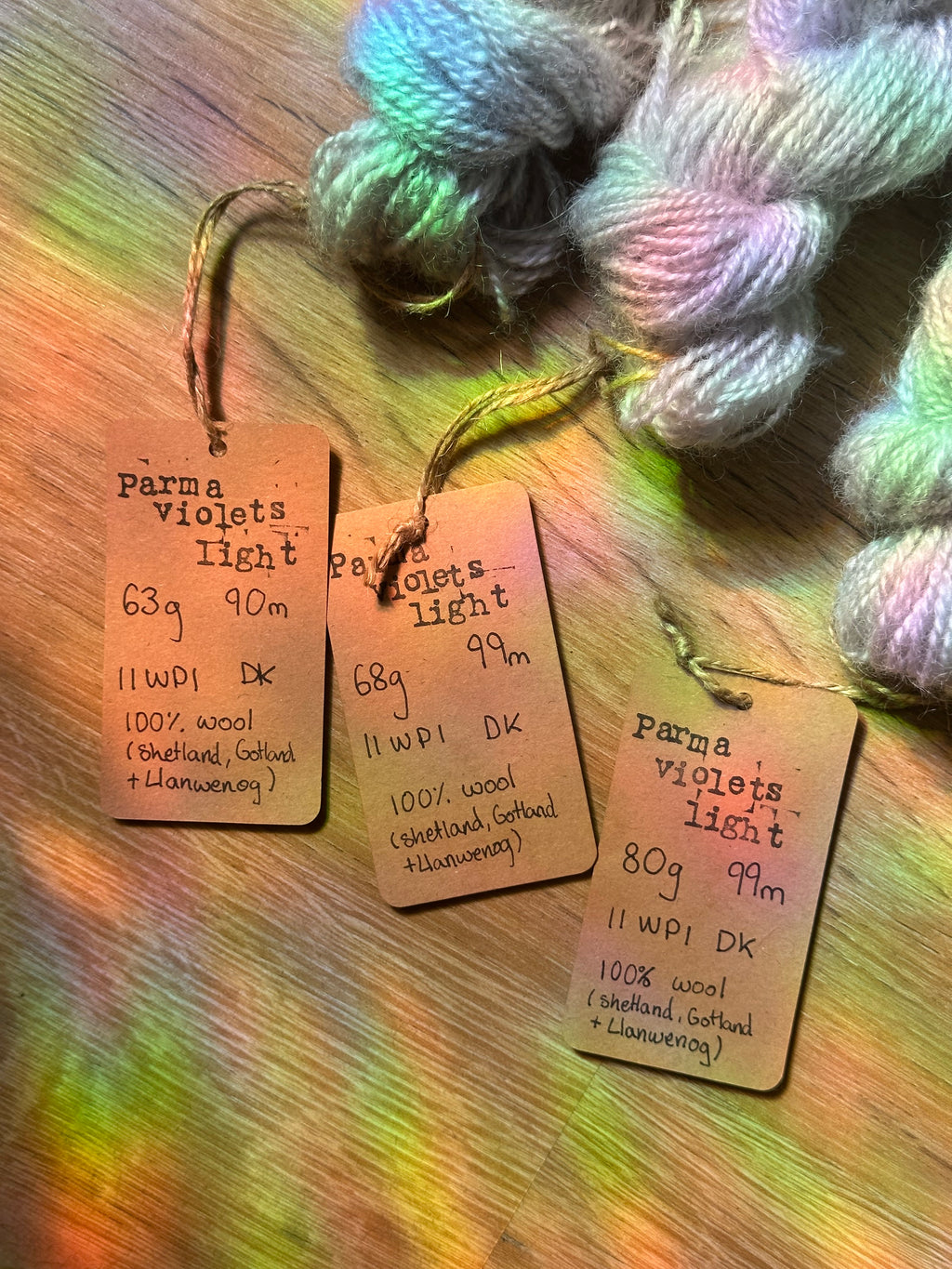 Parma violets light - full batch 211g handspun silver / lilac yarn