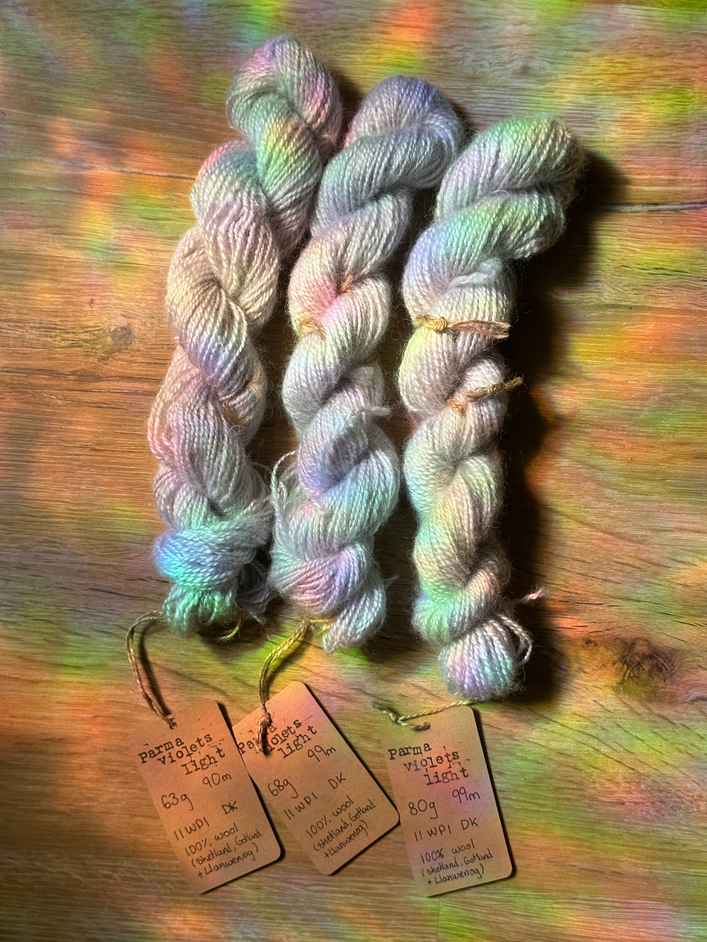 Parma violets light - full batch 211g handspun silver / lilac yarn