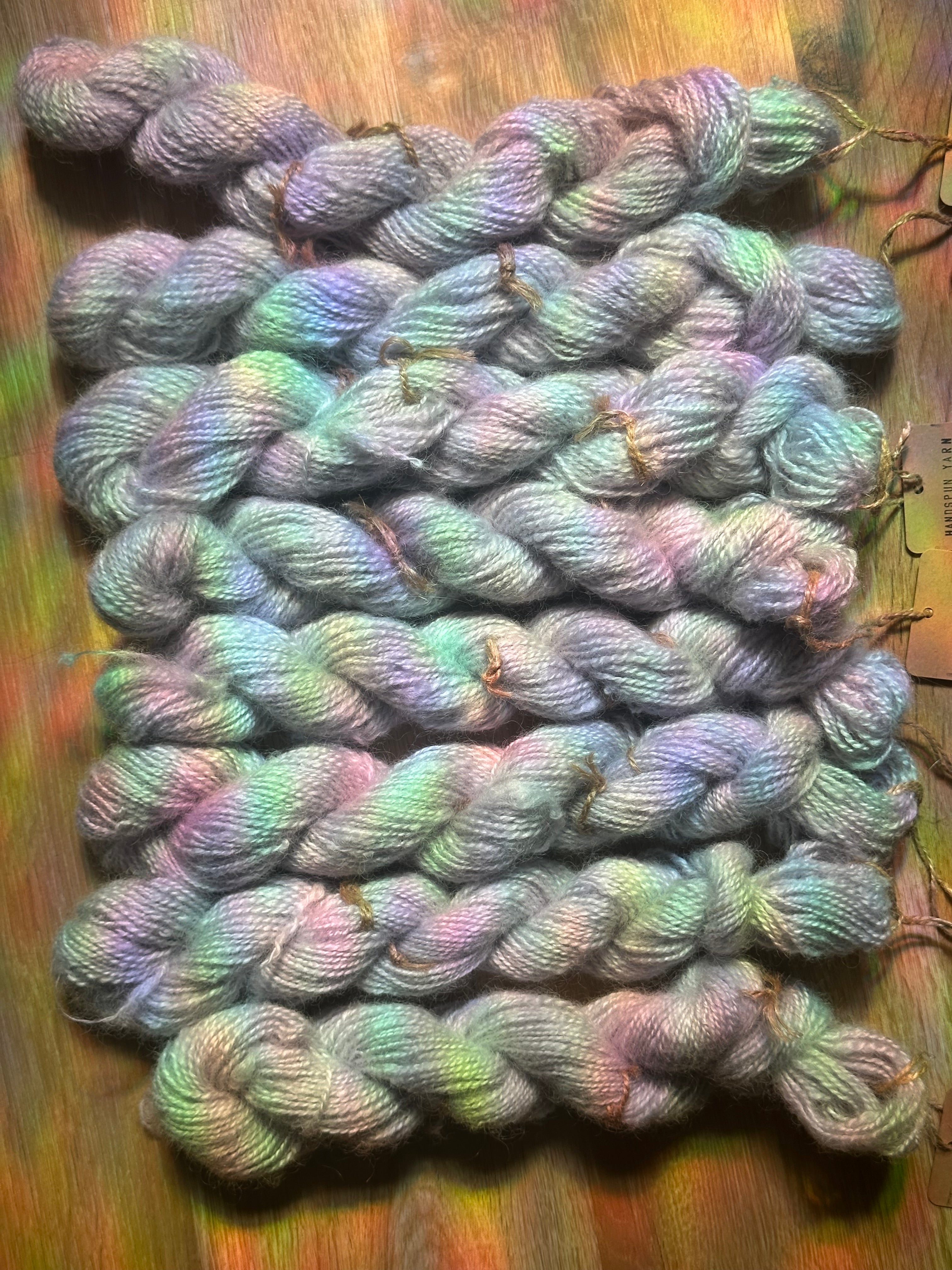 ‘Sweater quantity’ / full batch 473g handspun silver / lilac yarn in colourway: Parma violets