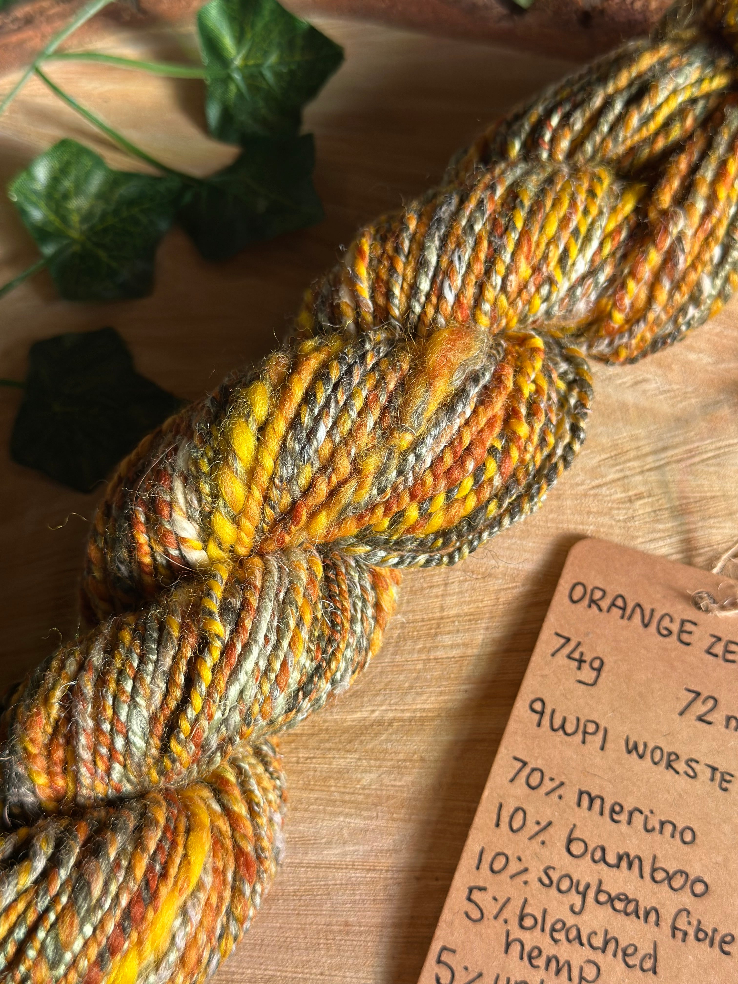Orange zest 1 - Hand-spun worsted yarn