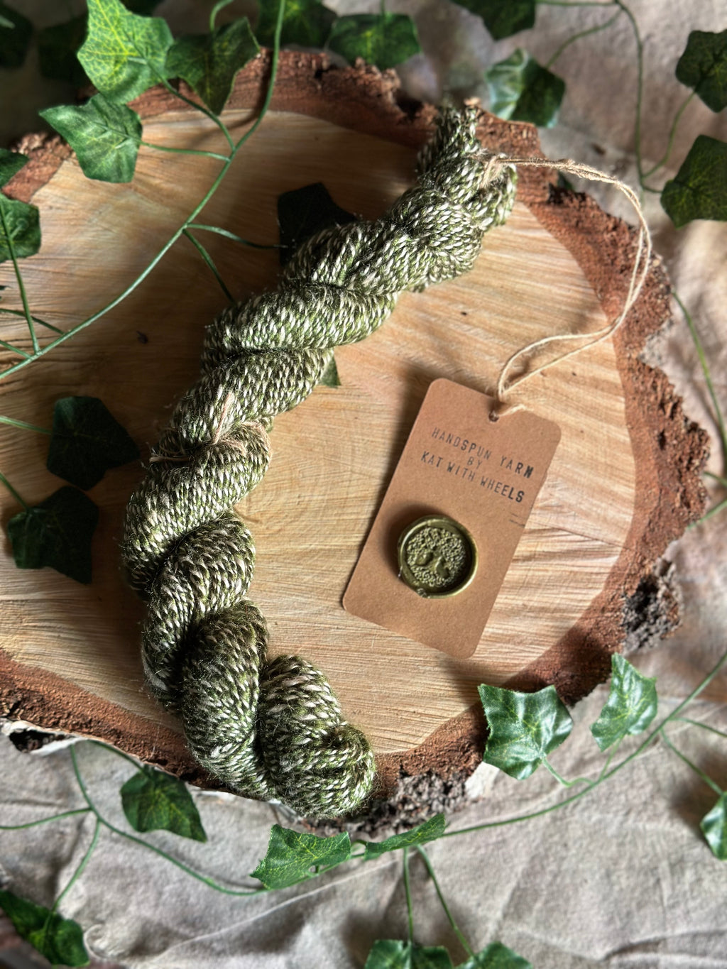 Mint and tussah silk - Hand-spun  sport yarn 32g 97m