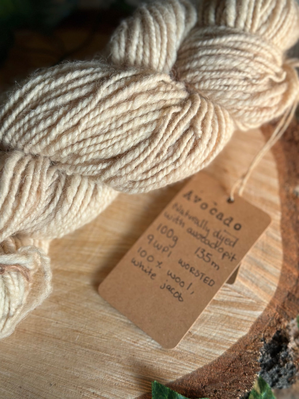Avocado pit yarn - hand dyed hand spun worsted yarn 100g 135m