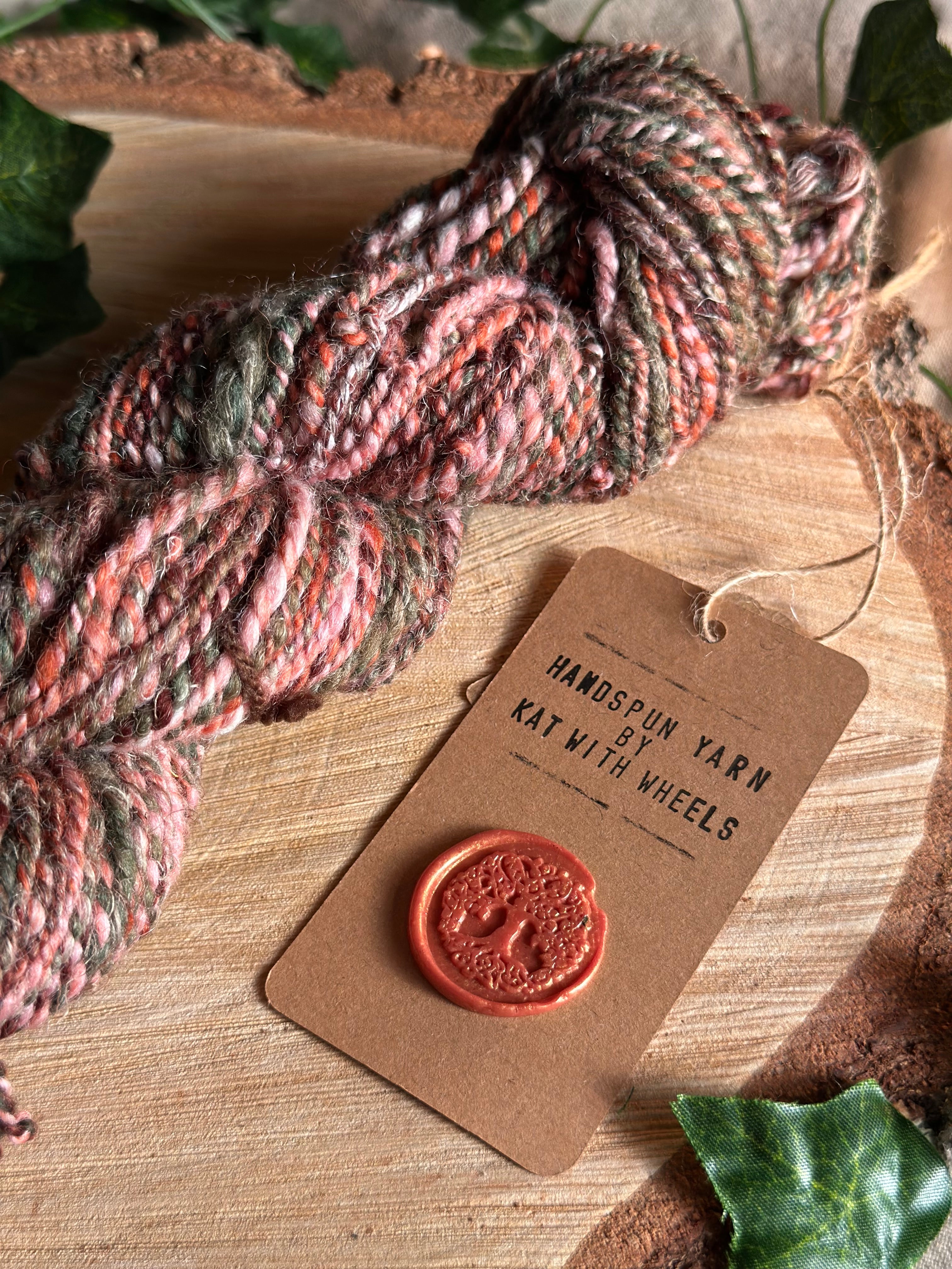 Sunset Sherbet 1 - worsted Shetland cannabis inspired yarn pink and green