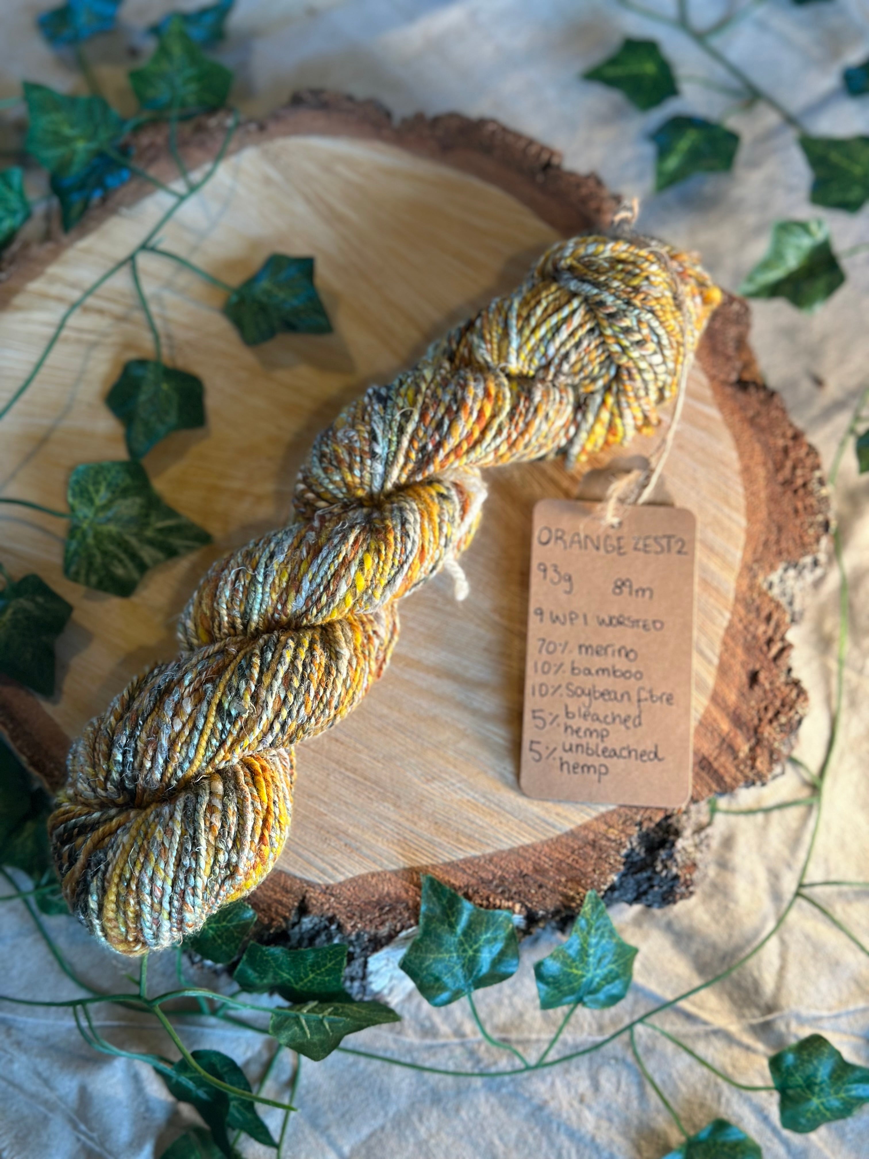 Orange zest 2 - hand blended merino wool and hemp dk yarn