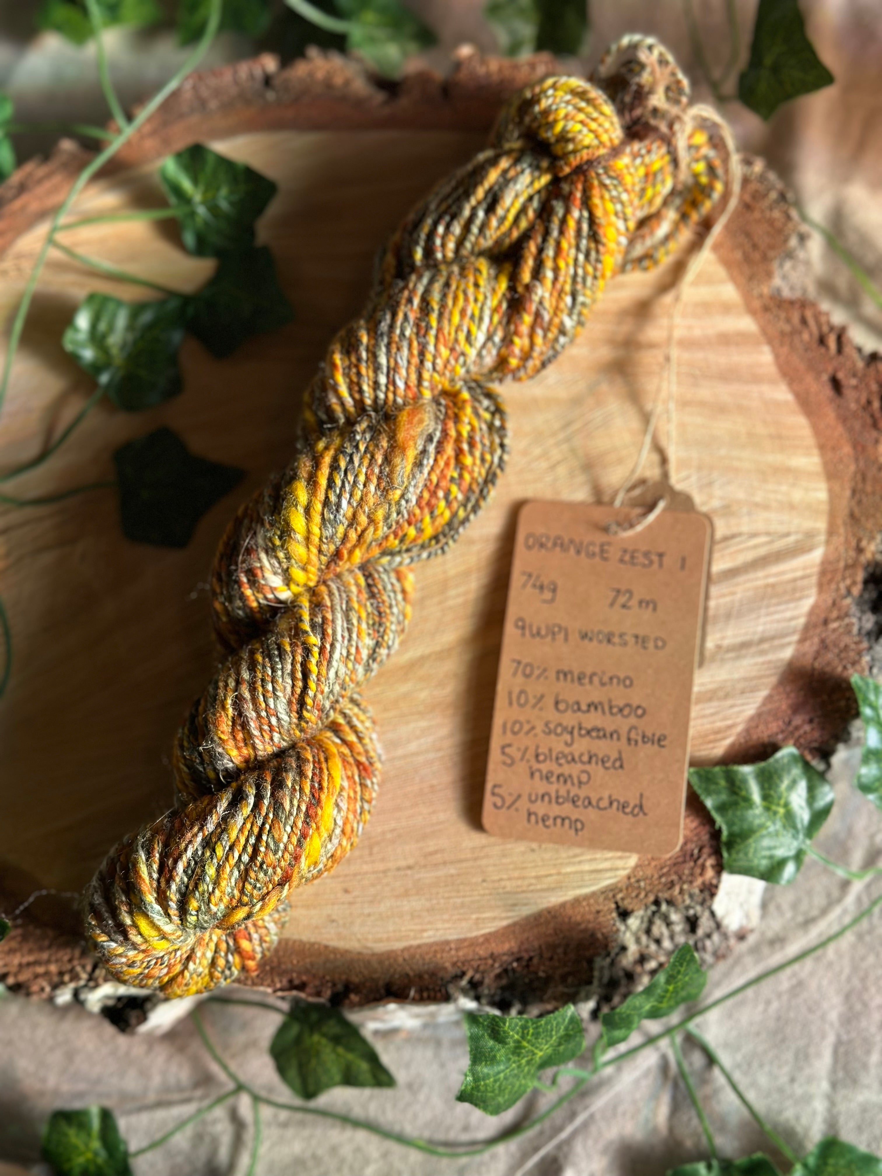 Orange zest 1 - Hand-spun worsted yarn