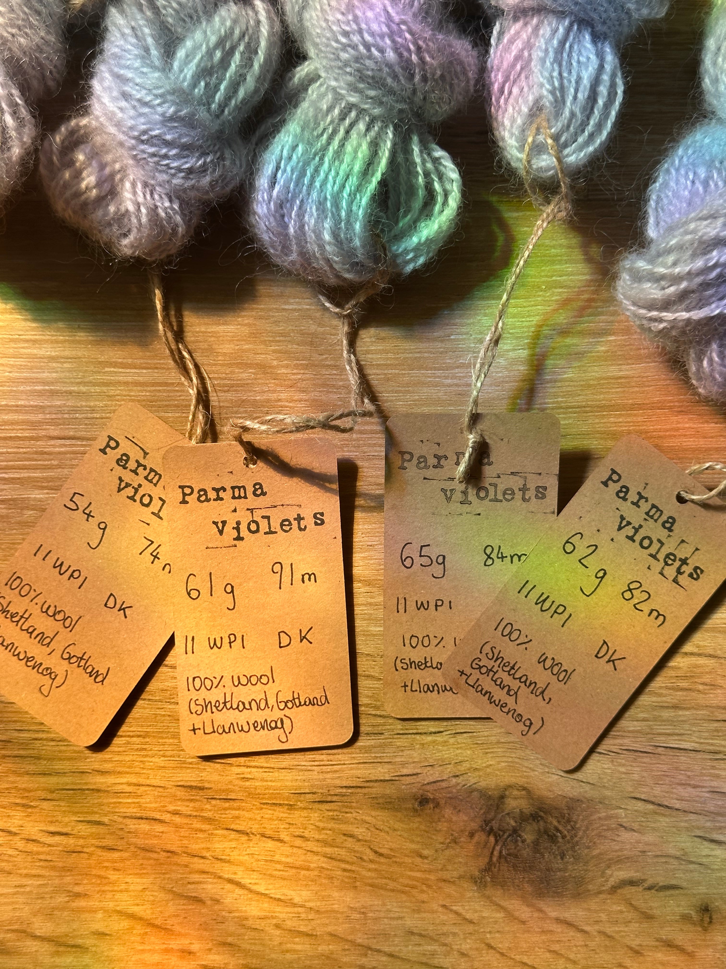 ‘Sweater quantity’ / full batch 473g handspun silver / lilac yarn in colourway: Parma violets