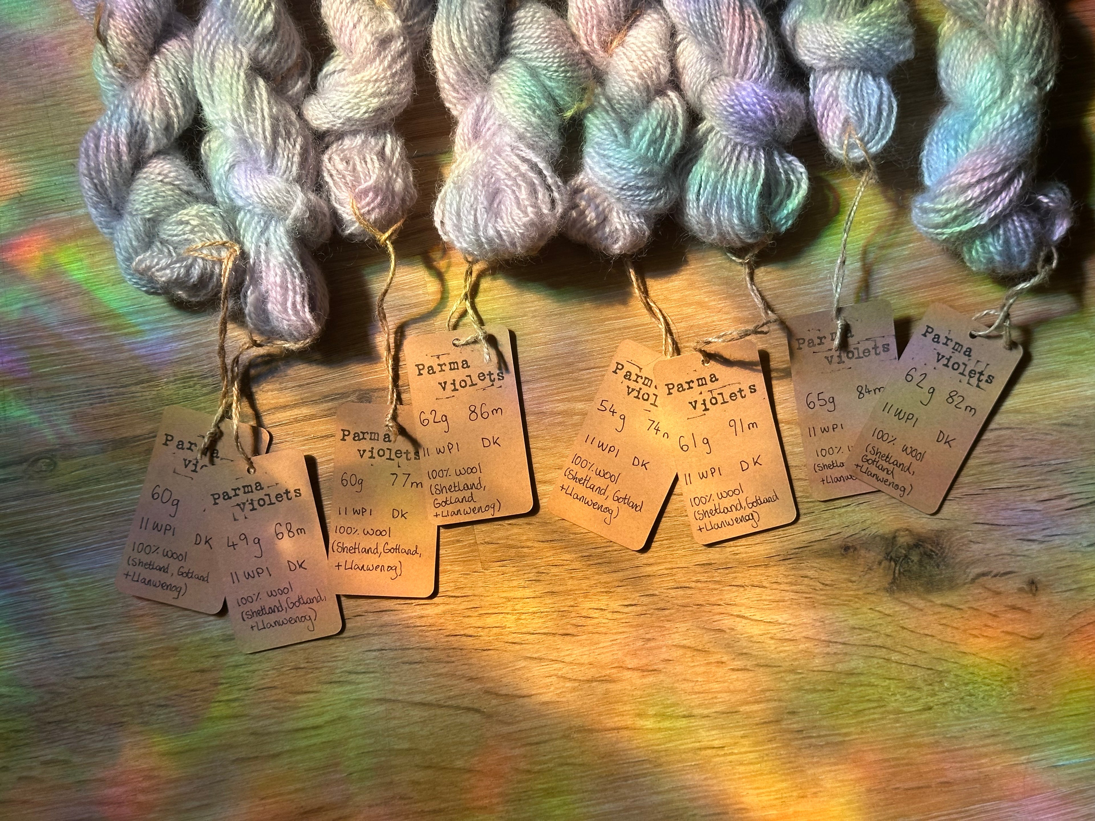 ‘Sweater quantity’ / full batch 473g handspun silver / lilac yarn in colourway: Parma violets